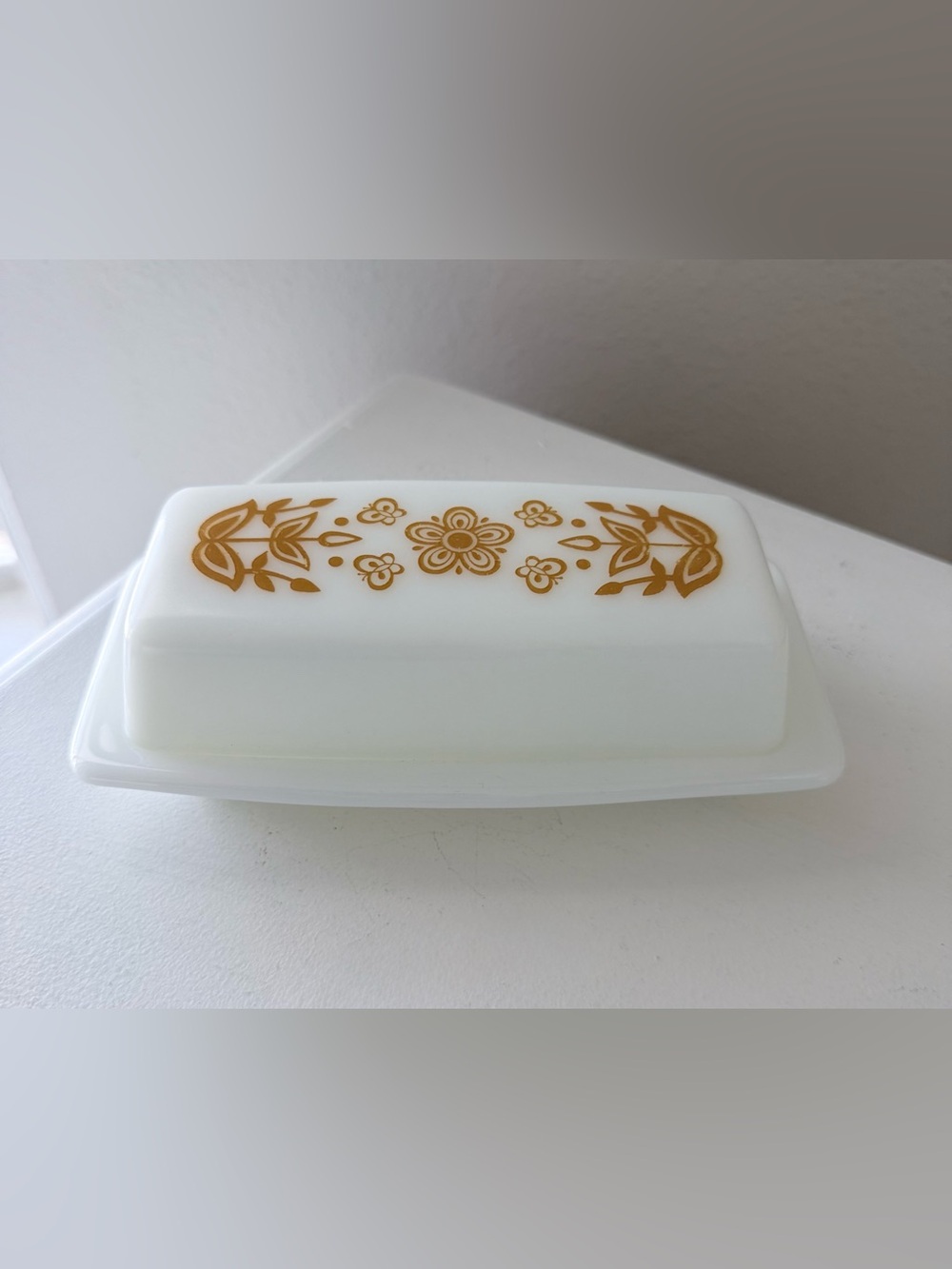 PYREX | Vintage Butterfly Gold Butter Dish With Cover | Collectible Whimsical